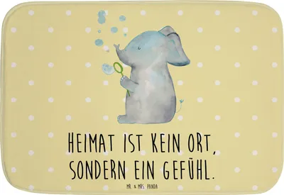 Produktbild von Mr. & Mrs. Panda Badezimmerteppich Elefant Seifenblasen - Gelb Pastell - Geschenk, Badläufer, Badvorleger, duschmatte, Liebe, Lustige Sprüche, Heimat, Liebesspruch
