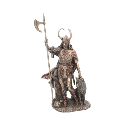Diese Bronzestatue stellt nordische Gottheit Loki dar, den Gott des Schabernacks und der Täuschung.