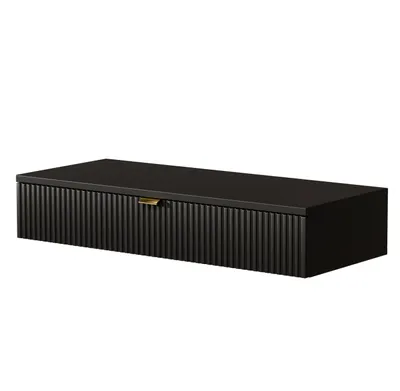 Produktbild von Hängender Waschtisch Mit Geriffelter Front Und Goldenem Griff, Schwarz