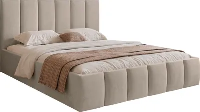 Image de Selsey Sarafino - Lit rembourré 140x200 cm, avec sommier et cadre à lattes, gris beige