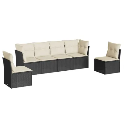 Image de vidaXL Ensemble de salon de jardin 6 pièces avec coussins noir poly rotin