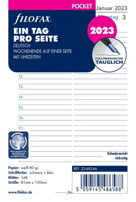 Produktbild von Filofax Kalender Einlage Pocket: Ein Tag pro Seite 2023 deutsch mit Uhrzeiten