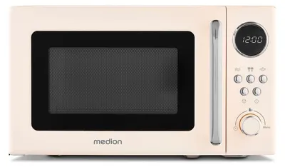 Immagine prodotto di MEDION retro microonde piccolo (20 litri, circa 800 watt, 5 impostazioni microonde, 8 programmi automatici, display digitale, funzione scongelamento, compatto, MD15000) beige