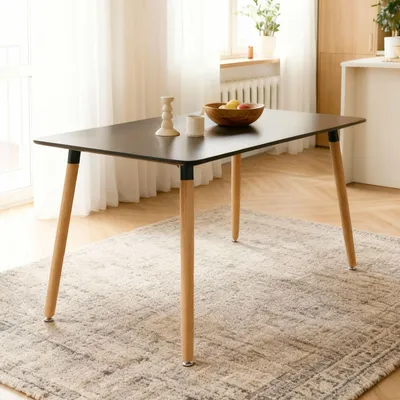 Produktbild von Esstisch SHANNON, 120 x 70 cm, Schwarz - rechteckiger Esszimmertisch aus lackiertem MDF, ideal für Küche und Essbereich, skandinavisch inspiriert mit Beinen aus Buchenholz