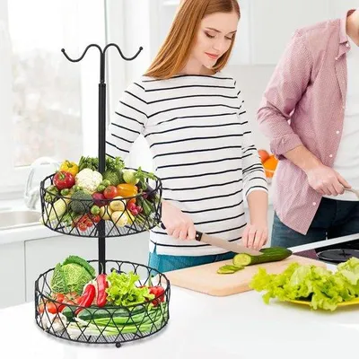 Produktbild von Frischhalter für Obst 2 Ebenen Obstschale für mehr Platz auf der Arbeitsplatte - Lagerung für Gemüse und Obst, Obstschale, Obstständer (schwarz)