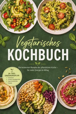 Produktbild von Vegetarisches Kochbuch: Die leckersten Rezepte der pflanzlichen Küche - für mehr Energie im Alltag - inkl. 30-Tage-Ernährungsplan, Frühstück, Protein-Hauptgerichte, Dips & Aufstriche, Snacks