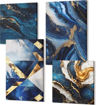 Produktbild von Leinwandbild Set 4-teilig – Modernes Wandbild – Polycanvas Kunstdruck – Abstrakte Bilder – Hochwertige Wandkunst – 2x 40x40 cm + 2x 40x60 cm – Abstrakte elegante Muster mit Akzenten