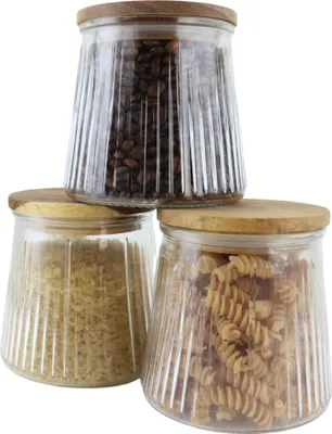 Produktbild von OTIX Vorratsgläser aus Glas mit Deckel, Bonbongläser-Set aus 3 Acacia Holz 650ml SIRIUS