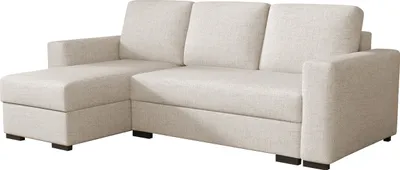 Produktbild von MIRJAN24 Ecksofa Latte mit zwei Bettkästen und Schlaffunktion, Seite universal, Holzfüße, Rückenlehne in Form beweglicher Kissen (Farbe: Neve 03)