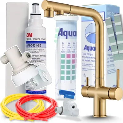 Immagine prodotto di Rubinetto da cucina Ari Venom 2 con doccetta estraibile, collegamento per filtro acqua, beccuccio girevole 360, ottone satinato oro