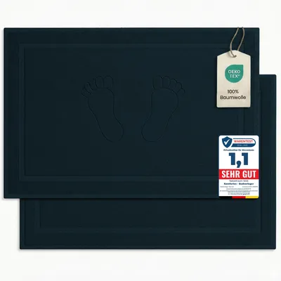 Produktbild von Komfortec Badvorleger Set 2 Teilig, Frottee Duschvorleger, Waschbar Duschmatte & Badteppich, 800 g/m² &100% Baumwolle, Saugfähig & Schnelltrocknend, 50 x 80 cm, Petrol