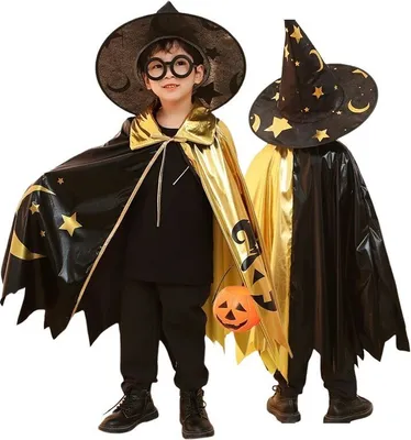 Immagine prodotto di Costume da mago per bambini Costume da mago di Halloween Capo da strega con cappello Capo di Halloween per ragazzo ragazza