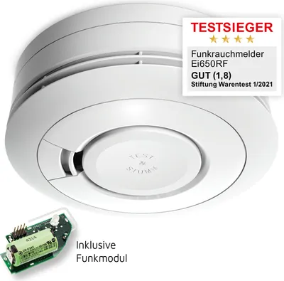 Produktbild von Ei Electronics Ei650RF Funkrauchmelder - Set aus funkvernetzbarem Rauchwarnmelder und Funkmodul - Bestnote Stiftung Warentest