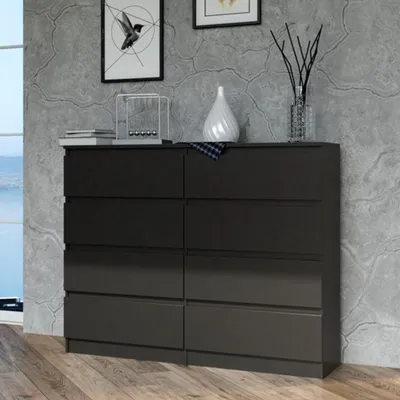 Image de Commode, chambre à coucher couloir, armoire, sideboard, highboard avec 8 tiroirs, largeur 120 cm hauteur 97 | noir