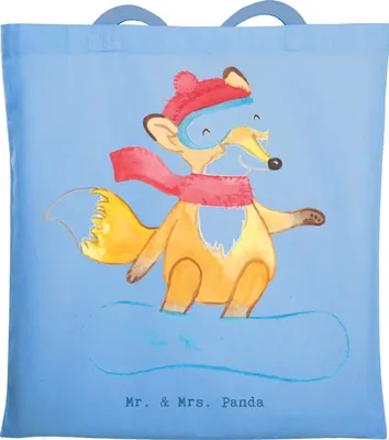 Produktbild von Mr. & Mrs. Panda Tote Bag Hase Snowboarden - Sky Blue - Geschenk, Winterurlaub, Jutebeutel, Snowboard, Laptoptasche, Tasche, Einkaufstüte, Shopping, Wintersport