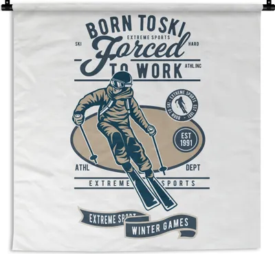 Produktbild von MuchoWow® Wandteppich Wandbehang Ski - Wintersport - Jahrgang 60x60 cm Tapisserie Dekoration Wandtuch - Dekorationen - Wand Decke