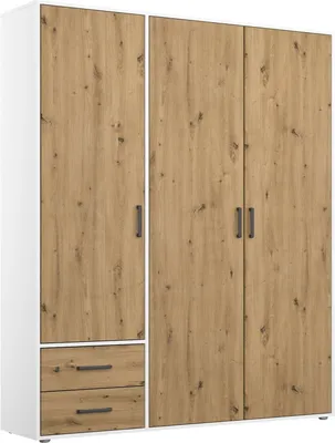 Produktbild von Kleiderschrank - 140 x 194 cm - 3 Türen - 2 Schubladen - Alpinweiß - Artisan Eiche Nachbildung