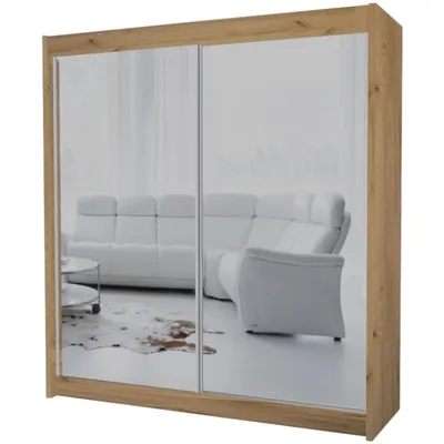 Image de BEAUTYSOFA armoire avec portes coulissantes DEBRA 200cm - armoire avec tiroirs et miroir (Artisan)
