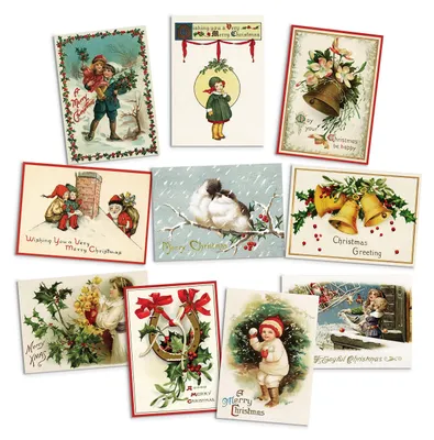 Productafbeelding van Vintage Kerstgroetkaarten met Enveloppen - Set van 10 unieke ontwerpen