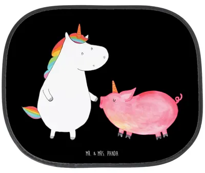 Produktbild von Mr. & Mrs. Panda Sonnenschutz Auto Einhorn Schwein - Schwarz - Geschenk, Schweinchen, Freundin, autofenster, Einhörner, saugnapf, für, Seitenfenster, Unicorn