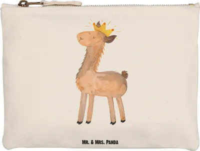 Produktbild von Mr. & Mrs. Panda Schlampermäppchen Lama König Grösse XL Große - Weiß - Geschenk, Papa, Freundin, Vorgesetzter, Waschtasche, Kulturtasche, Etui, Chef, Mäppchen, Abitur