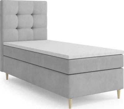Produktbild von MR GROUP Boxspringbett MONO 90x200 links Kinderbett Jugendbett Einzelbetten Bett mit Stauraum Polsterbett Matratze Topper H3 Schlafzimmer hellgrau