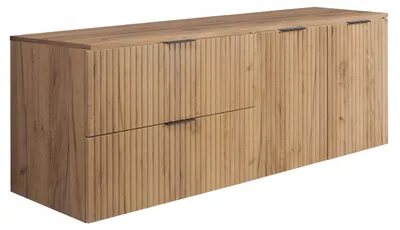Zdjęcie produktu dla Szafka Łazienkowa Wisząca Dąb Szuflady Drzwi Flisan 160X46 Z Blatem Dąb