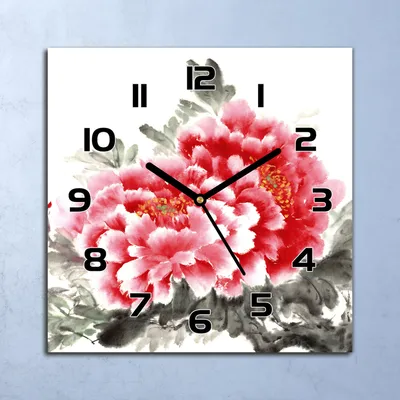 Produktbild von Wanduhr Echt-Glas-Küchenuhr Blumen Aquarell Quarz Lautlos 30x30 Deko Bilder