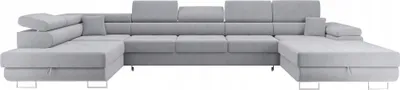 Produktbild von Ecksofa WILD MAXI U grau mit Schlaffunktion und einstellbare Kopfstützen, Wohnlandschaft, Couchgarnitur, Bettkasten Sofagarnitur Couch Sofa