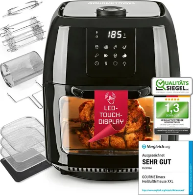 Produktbild von GOURMETmaxx Digitale XXL Heißluftfritteuse 9 Liter Fettfreies Frittieren inklusive Drehspieß Fritteuse, Backofen Drehgrill Fritöse Frittöse
