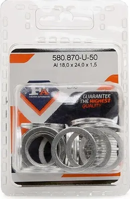 Obrázok produktu pre 50 kusov tesniaceho krúžku FA1 pre olejový odťahový skrutku, kód 580.870-U-50, pre vozidlá VOLVO V70 II (285), materiál: hliník, priemer: 1,5 mm, vonkajší priemer: 18 mm, vnútorný priemer: 24 mm
