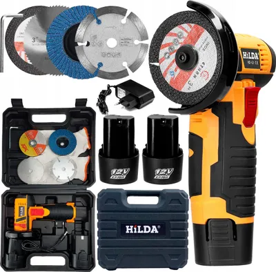 Obrázek produktu pro Akumulátorová Úhlová Bruska Hilda 12V 4 Kotouče Na Řezání A Broušení