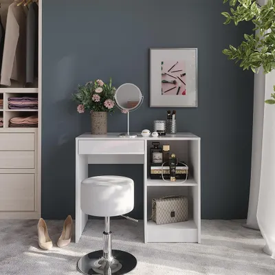 Immagine prodotto di Tavolo da toeletta Vicco Sherry Bianco/bianco lucido 89.8 cm con sgabello, Model 57680