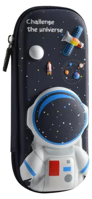 Image de Trousse 3D avec motif d'astronaute noir – Grand porte-crayons avec compartiment de rangement pour garçons et filles