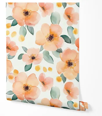 Produktbild von Selbstklebende Tapete Möbelfolie Aquarell Blumen Apricot Orange Floral Modern Tapete Wohnzimmer Schlafzimmer Flur Pastell Elegant Abwaschbar 2,5m x 0,5m
