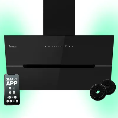 Produktbild von KKT KOLBE Dunstabzugshaube 90 cm 782 cbm/h Umluft Abluft Kopffrei Wandhaube Schwarz Glas Smart WiFi App WLAN RGBW-LED-Beleuchtung ECCO9005SM