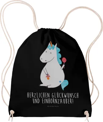 Produktbild von Mr. & Mrs. Panda Stoffbeutel Einhorn Baby - Schwarz - Geschenk, Unicorn, Mutter, gymnastiktasche, Geburt, Geburtstag, Säckchen, Turnbeutel, wander rucksack, Eltern, Party
