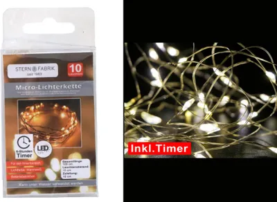 Produktbild von 10er LED Drahtlichterkette Batterie Timer warmweiß Wasser biegsam