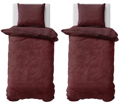 Produktbild von Winter Bettwäsche Teddy Plüsch 155x220 + 80x80 Bettbezug Cashmere Touch Nicki Uni / Wende Bordeaux, 4 teilig