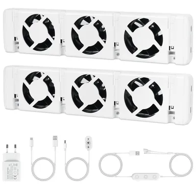 Image de Ensemble de 2 boosters de radiateur, chacun avec 3 ventilateurs, dimensions : 30 cm, réglables, adaptés aux radiateurs jusqu'à 100 cm