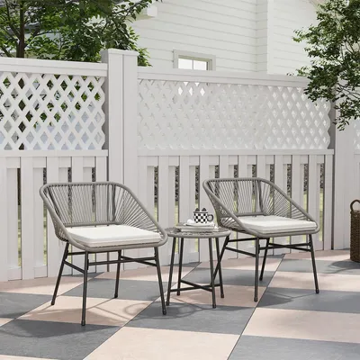 Produktbild von 3-teiliges Gartenlounge-Set mit 2 Stühle, Beistelltisch, Kissen Gartenmöbel Set für Garten, Terrasse Balkon Dunkelgrau