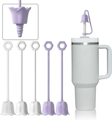 Produktbild von 5er Pack Silikon Strohhalm Abdeckungen für 6-10cm Strohhalme, Mehrfarbig