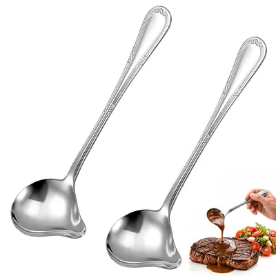 2 Saucenlöffel Edelstahl mit Ausgießtülle, 20 cm
