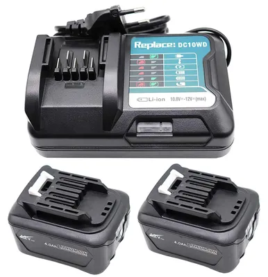 2 Akkus 10,8V/12V 4,0Ah + Ladegerät Lithium-Ionen