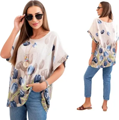 Produktbild von Beige Damen Oversize-Bluse aus Baumwolle mit Blumenmuster