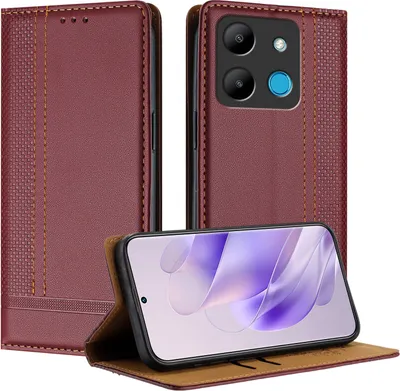 Produktbild von Handyhülle für Infinix Smart 7 Leder Flip Klappbare Schutzhülle mit Standfunktion Dunkelrot