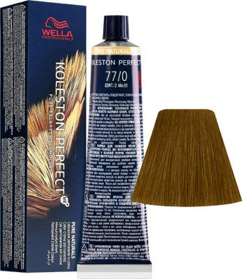 A box of Wella Koleston Perfect hair dye and a tube of the product are shown next to a swatch of the hair color.