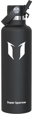 Produktbild von Trinkflasche Edelstahl Thermobecher 1000 ml Schwarz FlipFlow mit Strohhalm BPA-Frei