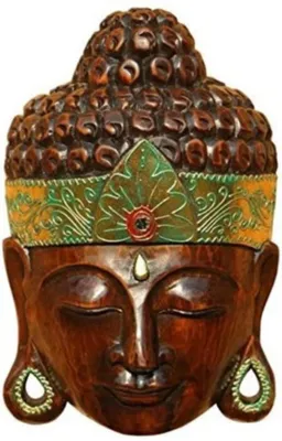 Buddha-Wandmasker 30 cm, Holz, handgeschnitzt, Feng-Shui-Dekor