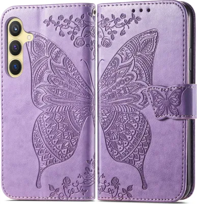 Produktbild von Für Samsung Galaxy S25 Plus 5G Kunstleder Wallet Handy Tasche Schmetterling Design Hülle Etuis Hell-Lila